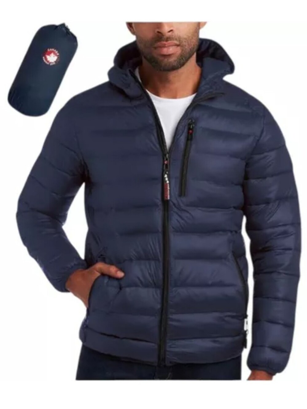 Men's Packable Hooded Puffer Jacket - Navy